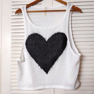 The Classic Fuzzy Black Heart Tank White L